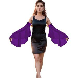 Women's Dark Purple Chiffon Lace Detachable Covers Sleeves Gloves Party Prom